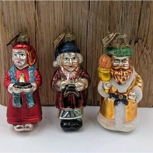 Set of 3 Thomas Pacconi Glass Christmas Ornaments Dickens Carolers & Santa